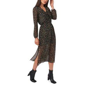 NWT 1 STATE Women's Long Sleeve with Cascade Ruffle Maxi Dress Size L